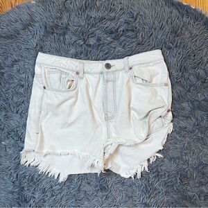 One Teaspoon Pale Blue Frayed Hem Denim Shorts